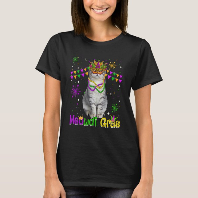Camiseta Mardi Gras Cat Cute Scottish Fold Carnival (Frente)