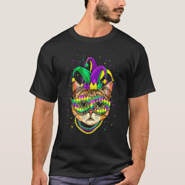 Camiseta Mardi Gras Cat Mask Funny Carnaval Parade Party Ca (Frente)