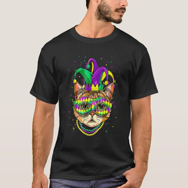 Camiseta Mardi Gras Cat Mask Funny Carnival Parade Party Ca (Frente)
