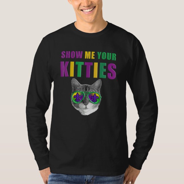 Camiseta Mardi Gras Cat Show Me Your Kitties (Frente)