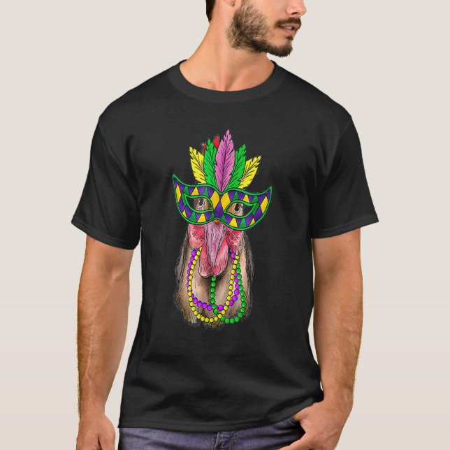 Camiseta Mardi Gras Chicken Veste Jester Mask Farm (Frente)