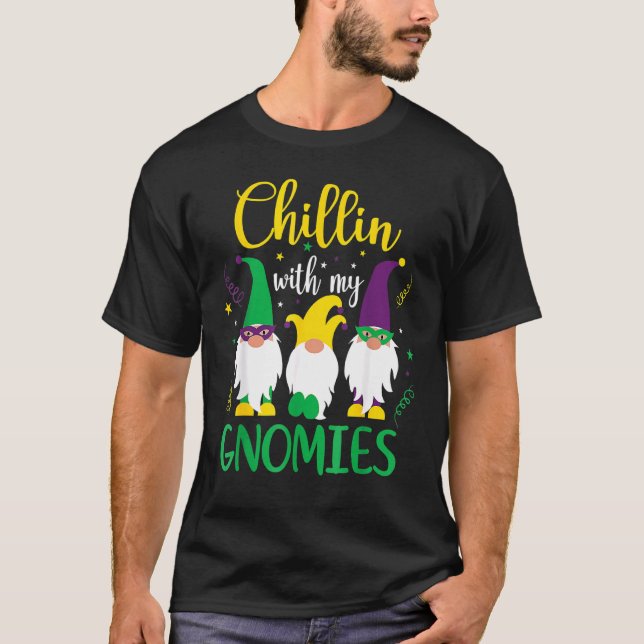 Camiseta Mardi Gras Chillin Com Meu Gnomies Cute Gnomo Carn (Frente)