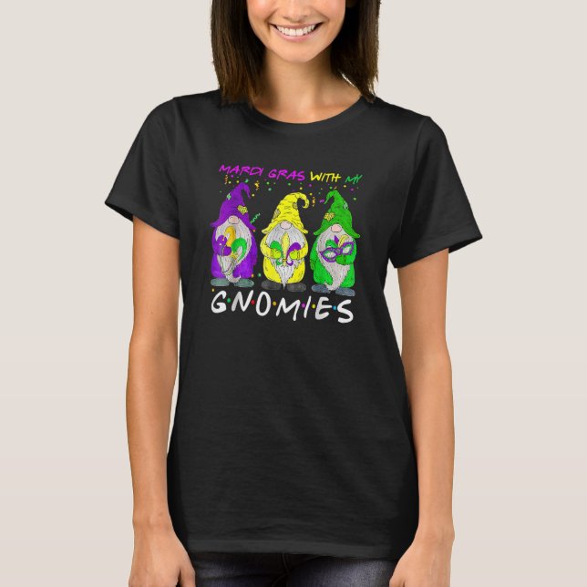 Camiseta Mardi Gras Com Meus Gnomos Três Figurinos Gnomo Wo (Frente)