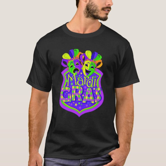 Camiseta Mardi Gras Comedy and Tragedy Masks Carnival Costu (Frente)