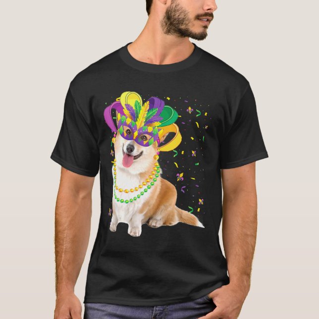 Camiseta Mardi Gras Corgi Dog Animal Festival Party (Frente)