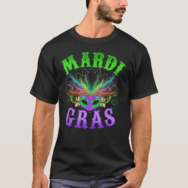 Camiseta Mardi Gras Costume Long Sleeve w Incrível Máscara  (Frente)