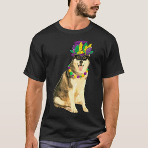 Camiseta Mardi Gras Costume Mask Siberian Husky