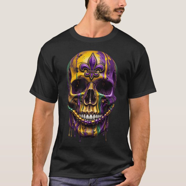 Camiseta Mardi Gras Costume Sugar Skull Carnaval Halloween (Frente)