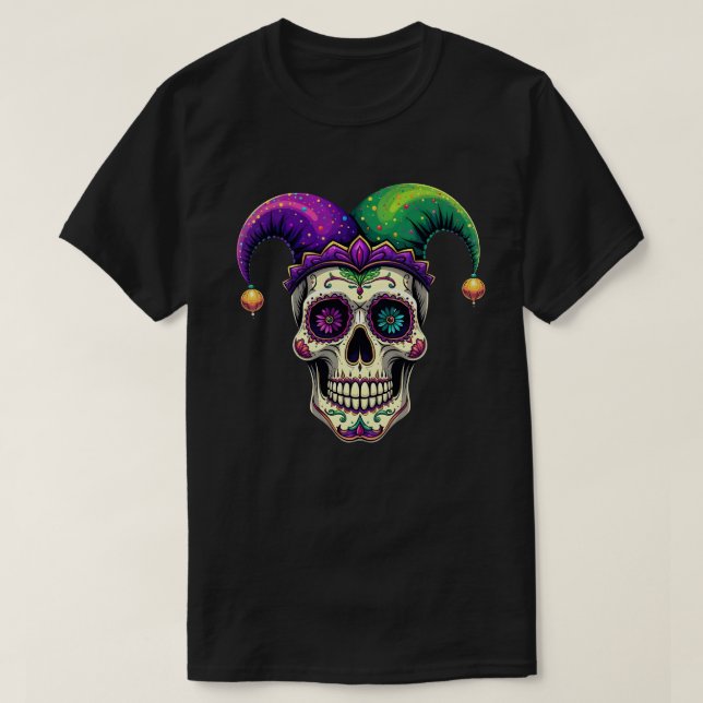 Camiseta Mardi Gras Costume Sugar Skull Carnaval Nova Orlea (Frente do Design)