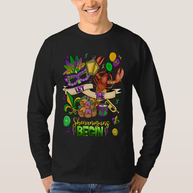 Camiseta Mardi Gras Crawfish Jester Beads Let Shenanigans B (Frente)