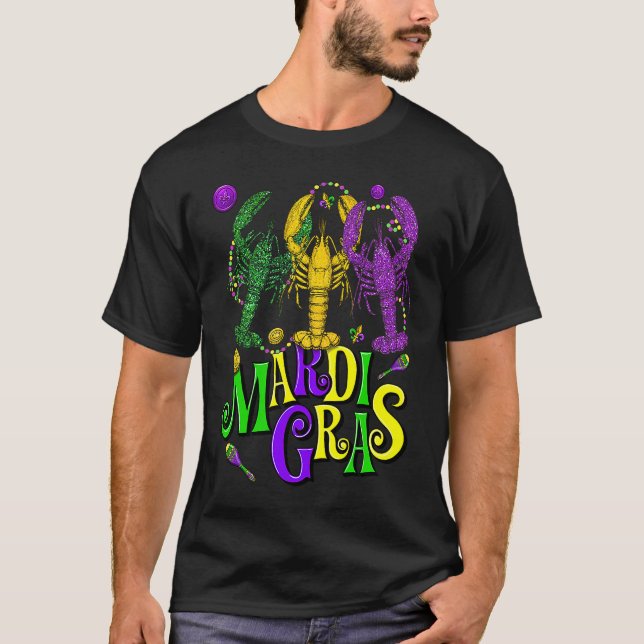 Camiseta Mardi Gras Crawfish Jester Beads  Mardi Gras Party (Frente)