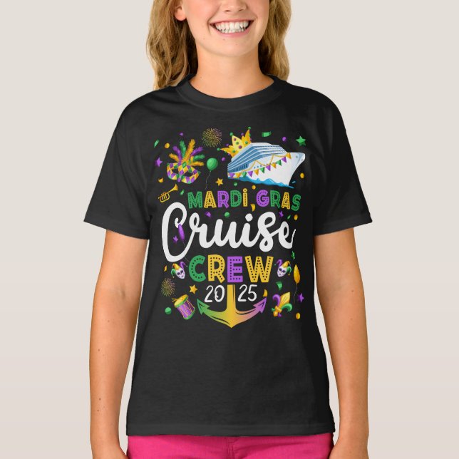 Camiseta Mardi Gras Cruise Crew 2025 Matching Girl (Frente)