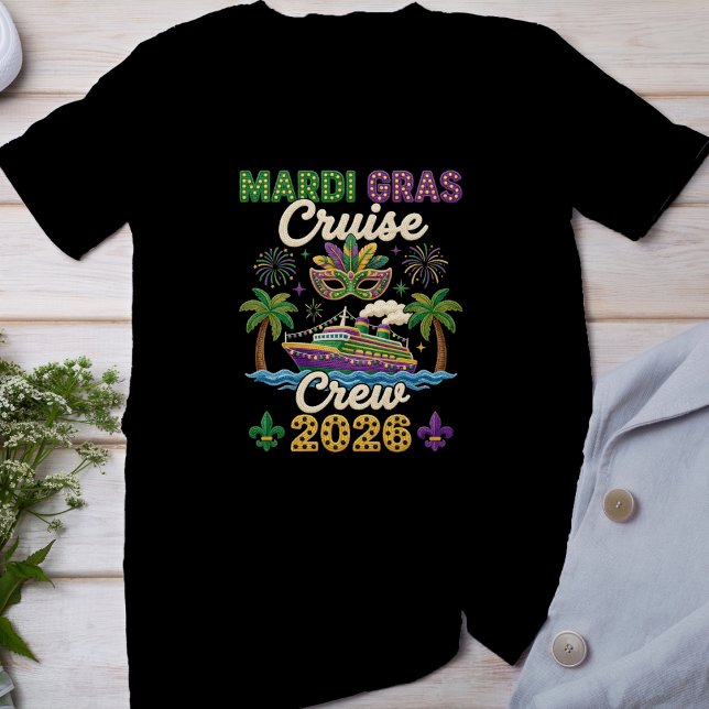Camiseta Mardi Gras Cruise Crew 2026, Faux Yarn Mardi Gras (Criador carregado)
