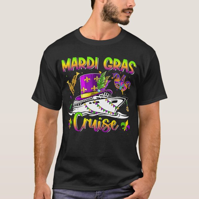 Camiseta Mardi Gras Cruise Crew Cruise Mask Festival Par (Frente)