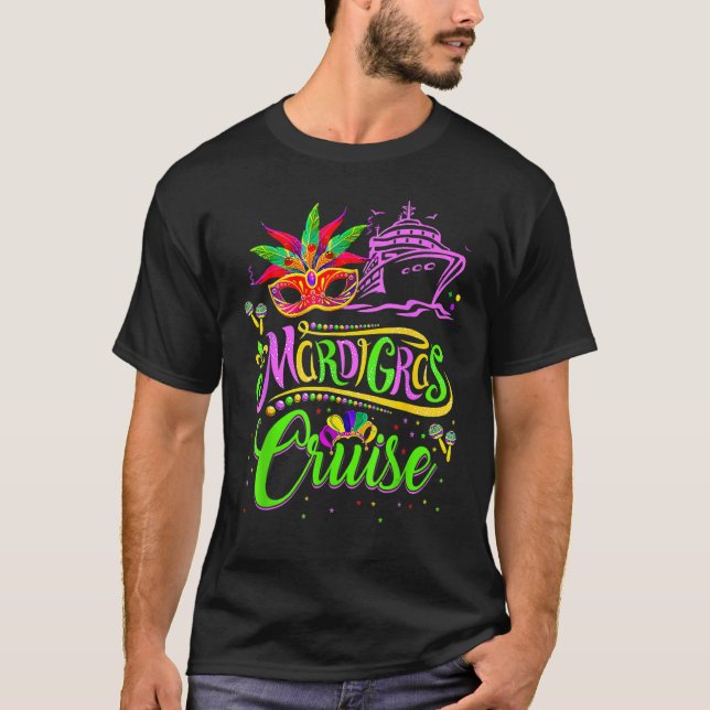 Camiseta Mardi Gras Cruise Cruise Mask Cruise Navio Novo Ou (Frente)