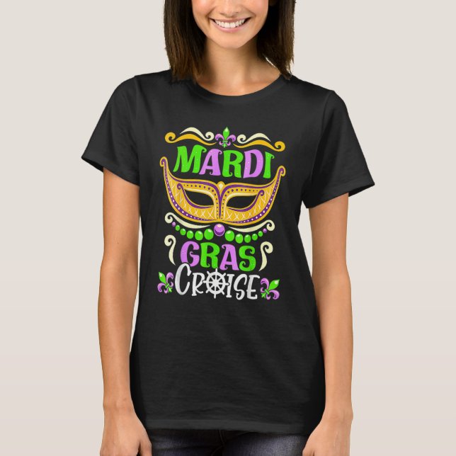 Camiseta Mardi Gras Cruise Mask Matching Group Family Vacat (Frente)