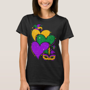 Camiseta Mardi Gras Cute Hearts Mulheres Garotas Vintage