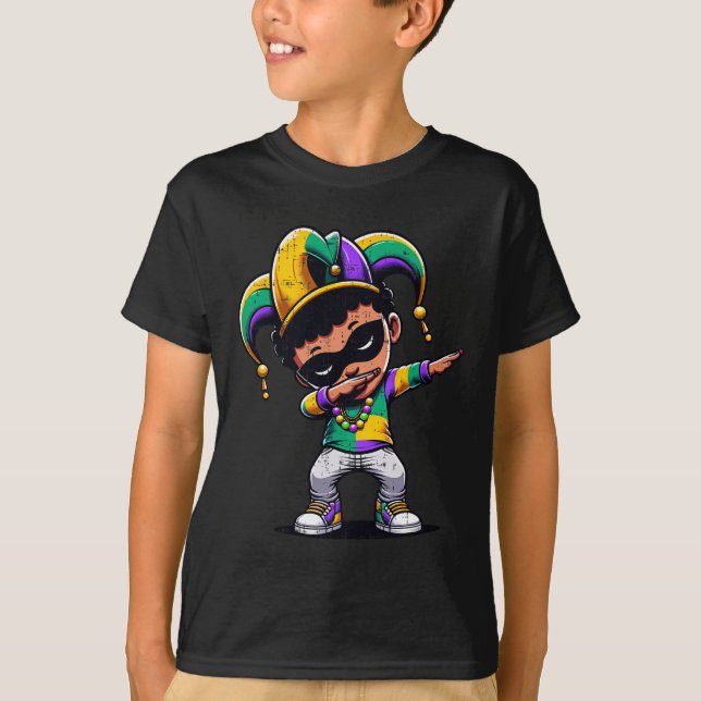 Camiseta Mardi Gras Dabbing Boy Black Funny Outfit Jester H (Frente)