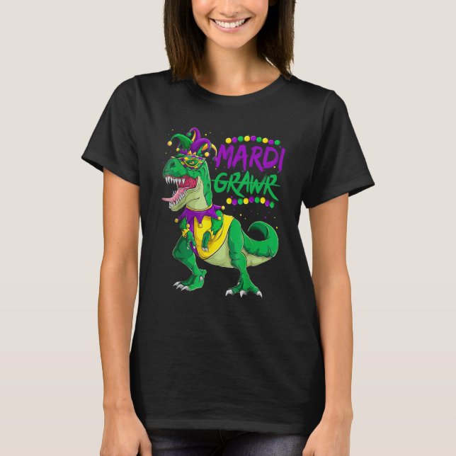 Camiseta Mardi Gras Dabbing Rex Dinosaur Mardi Grawr Bead C (Frente)
