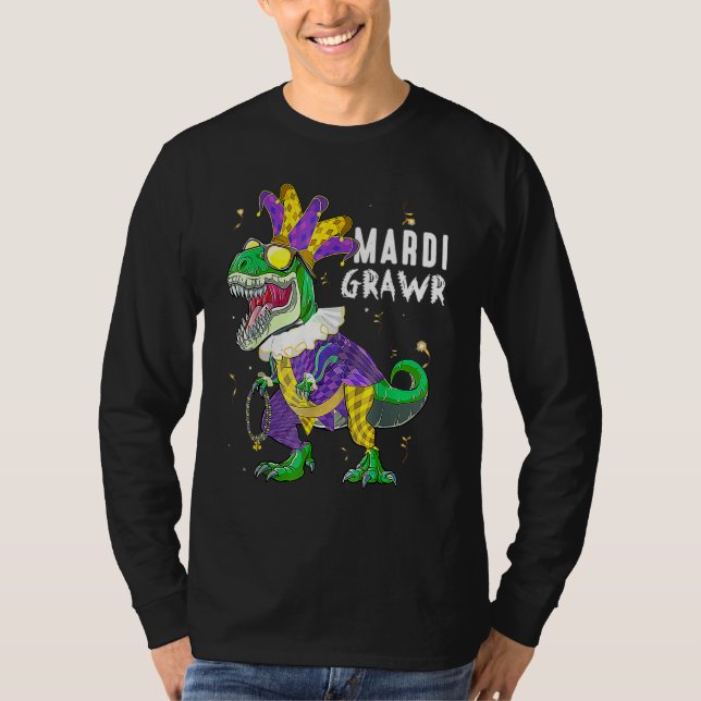 Camiseta Mardi Gras Dabbing Rex Dinosaur Mardi Grawr Bead C (Frente)