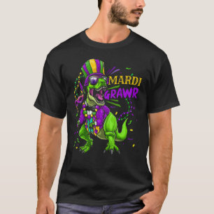 Camiseta Mardi Gras Dabbing Rex Dinosaur Mardi Grawr Bead C