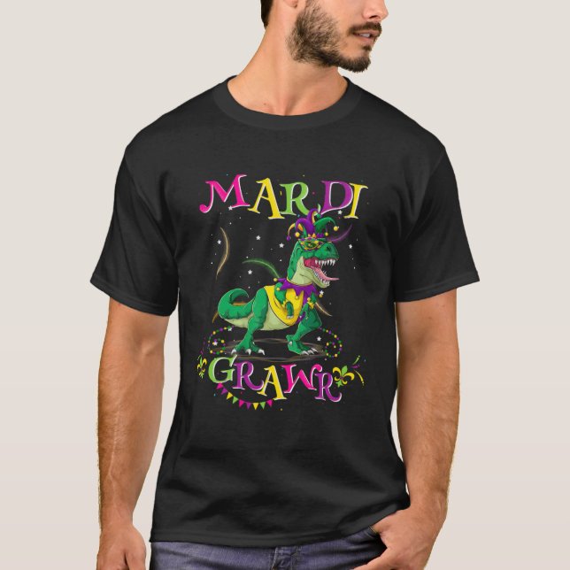 Camiseta Mardi Gras Dabbing Rex Dinosaur Mardi Grawr Bead C (Frente)
