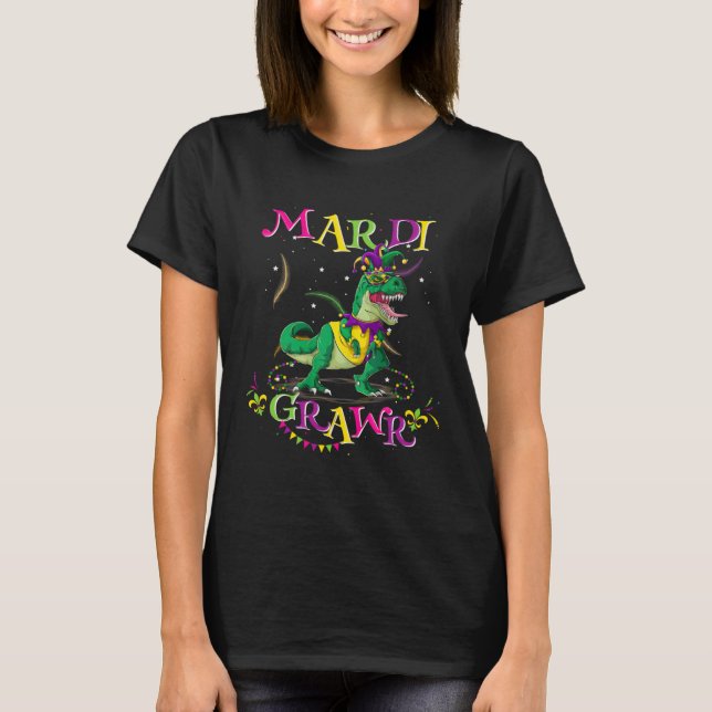 Camiseta Mardi Gras Dabbing Rex Dinosaur Mardi Grawr Bead C (Frente)