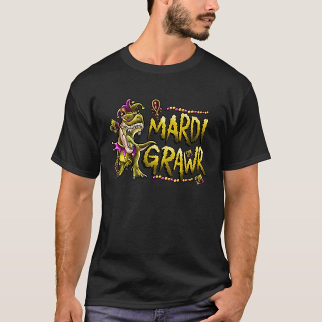 Camiseta Mardi Gras Dabbing Rex Dinosaur Mardi Grawr Bead C (Frente)