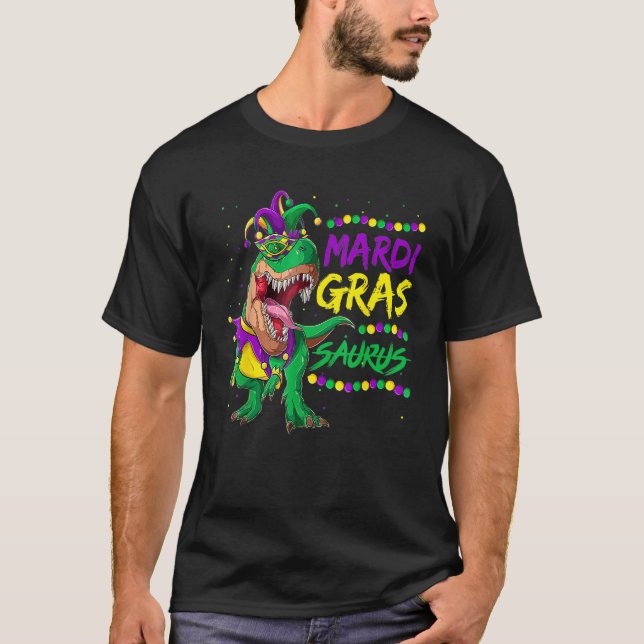 Camiseta Mardi Gras Dabbing Rex Dinosaur Mardi Grawr Bead C (Frente)