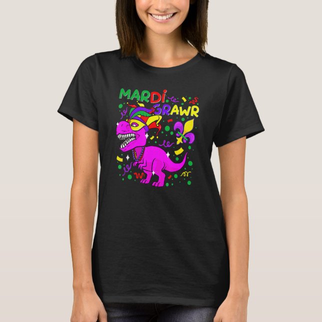 Camiseta Mardi Gras Dabbing Rex Dinosaur Mardi Grawr Bead O (Frente)