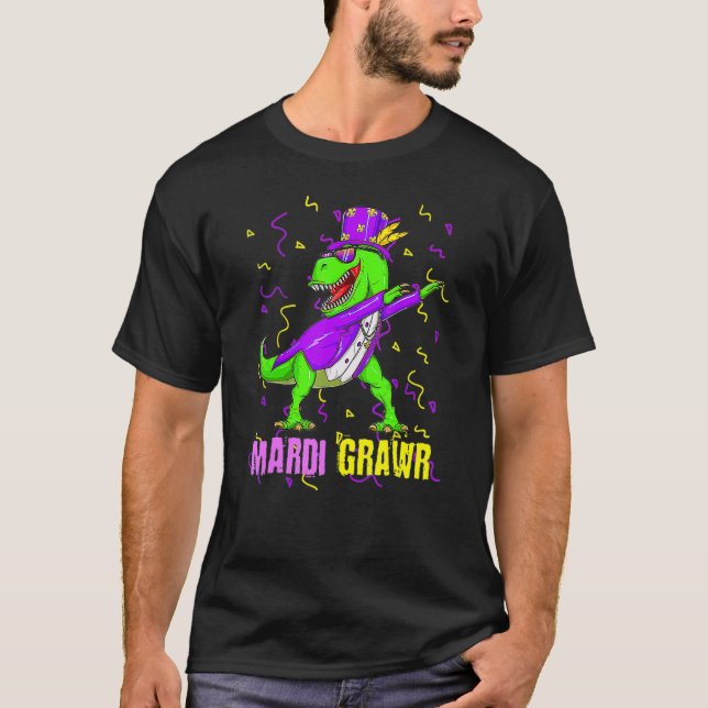Camiseta Mardi Gras Dabbing T Rex Dinosaur Funny Carnival M (Frente)