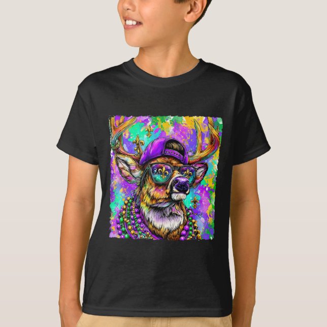 Camiseta Mardi Gras Deer Buck Hunting New Orleans Camo Men  (Frente)