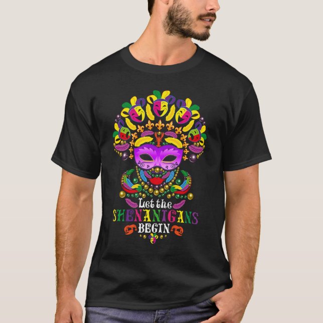 Camiseta Mardi Gras Deixou Os Shenanigans Começarem A Másca (Frente)