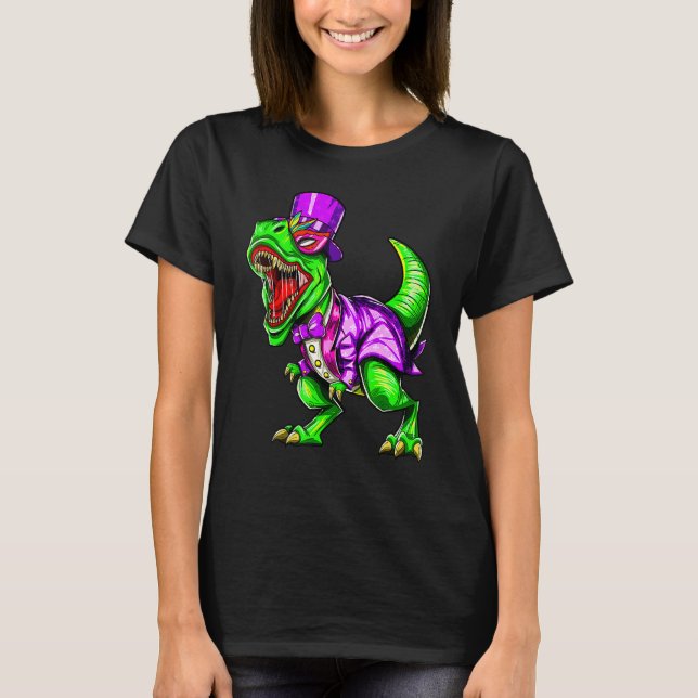 Camiseta Mardi Gras Dinosaur Trex Dino T Rex (Frente)