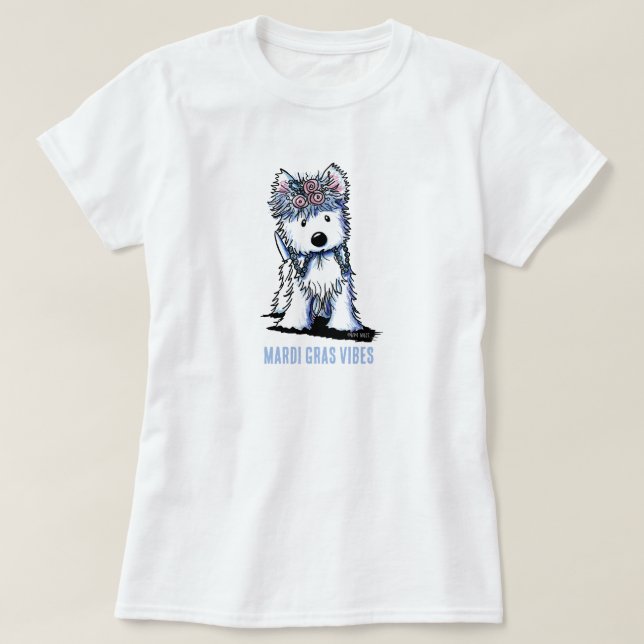 Camiseta Mardi Gras do cão Westie (Frente do Design)