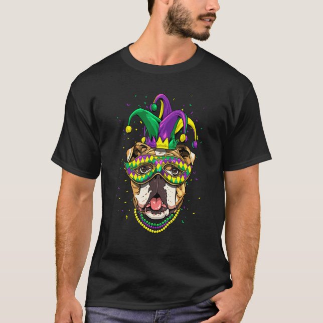 Camiseta Mardi Gras Dog Carnival American Bulldog Jester Do (Frente)