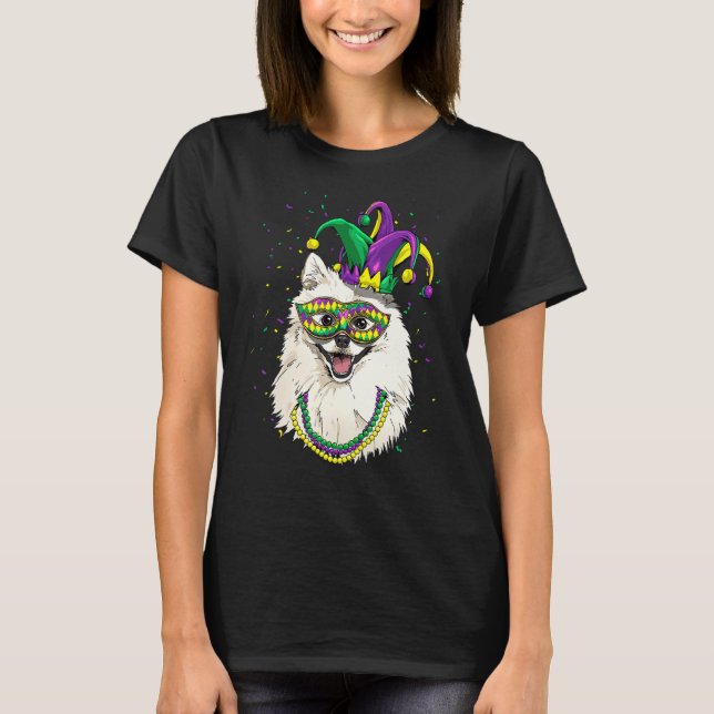 Camiseta Mardi Gras Dog Carnival American Eskimo Jester Pet (Frente)