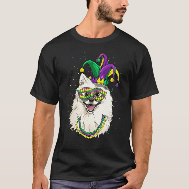 Camiseta Mardi Gras Dog Carnival American Eskimo Jester Pet (Frente)