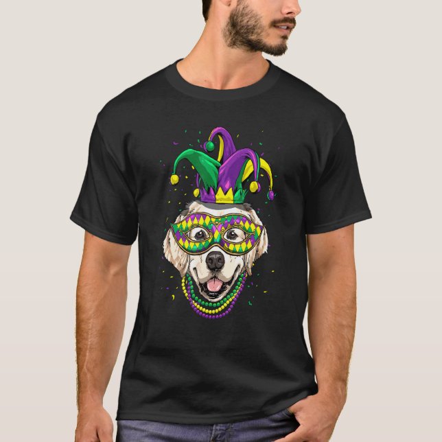 Camiseta Mardi Gras Dog Carnival Golden Retriever Jester Do (Frente)