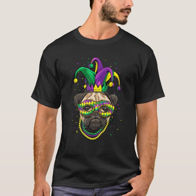 Camiseta Mardi Gras Dog Carnival Pug Dog Jester Pug  Pug Mo (Frente)