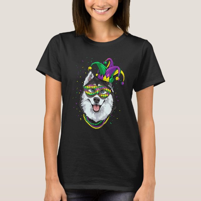 Camiseta Mardi Gras Dog Carnival Siberian Husky Jester Husk (Frente)