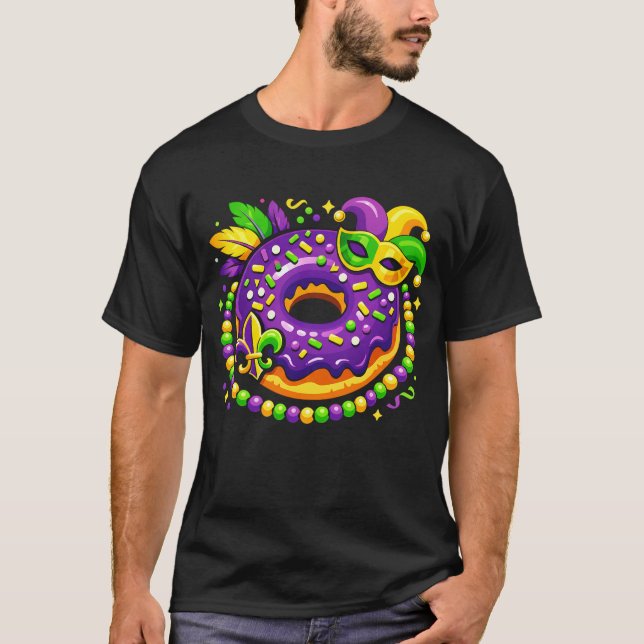 Camiseta Mardi Gras Donut Lover Mask Beads Pastry Kid Women (Frente)