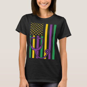 Camiseta Mardi Gras EUA Bandeira Stethoscope Enfermeira Pat