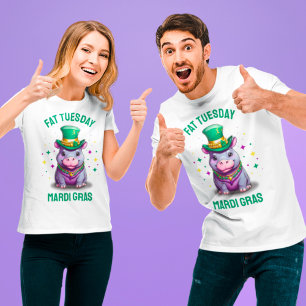 Camiseta Mardi Gras Fat Whimsso Terça-feira Hippo