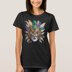 Camiseta Mardi Gras Feather e Metal Mask
