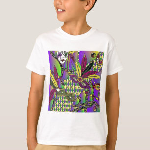 Camiseta Mardi Gras Feather Máscaras Psicodélicas Oferece R