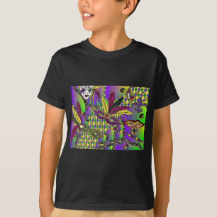 Camiseta Mardi Gras Feather Máscaras Psicodélicas Oferece R