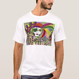 Camiseta Mardi Gras Feather Máscaras Psicodélicas Oferece R