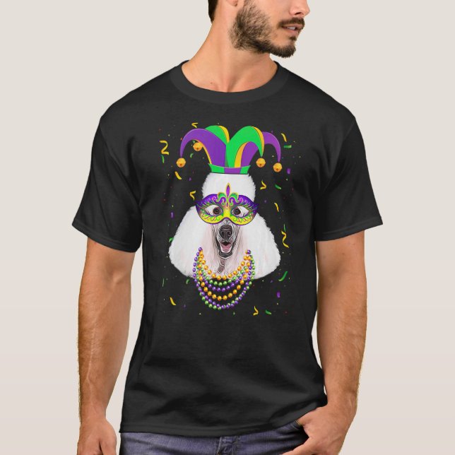 Camiseta Mardi Gras Festival de Poodle Cachorro Bonito Miça (Frente)