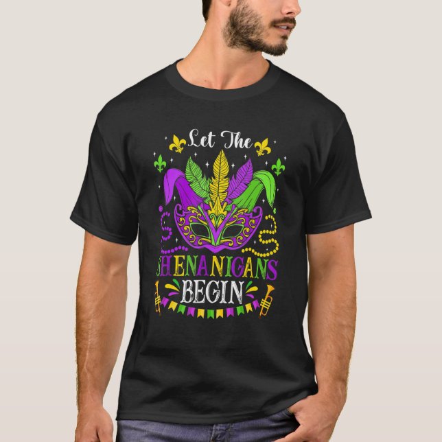 Camiseta Mardi Gras Festival Mask Beads Let The Shenanigans (Frente)